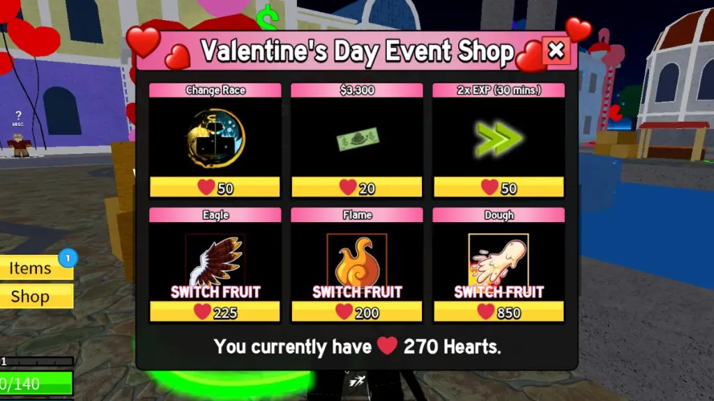 情人節活動商店介面（Event Shop UI）