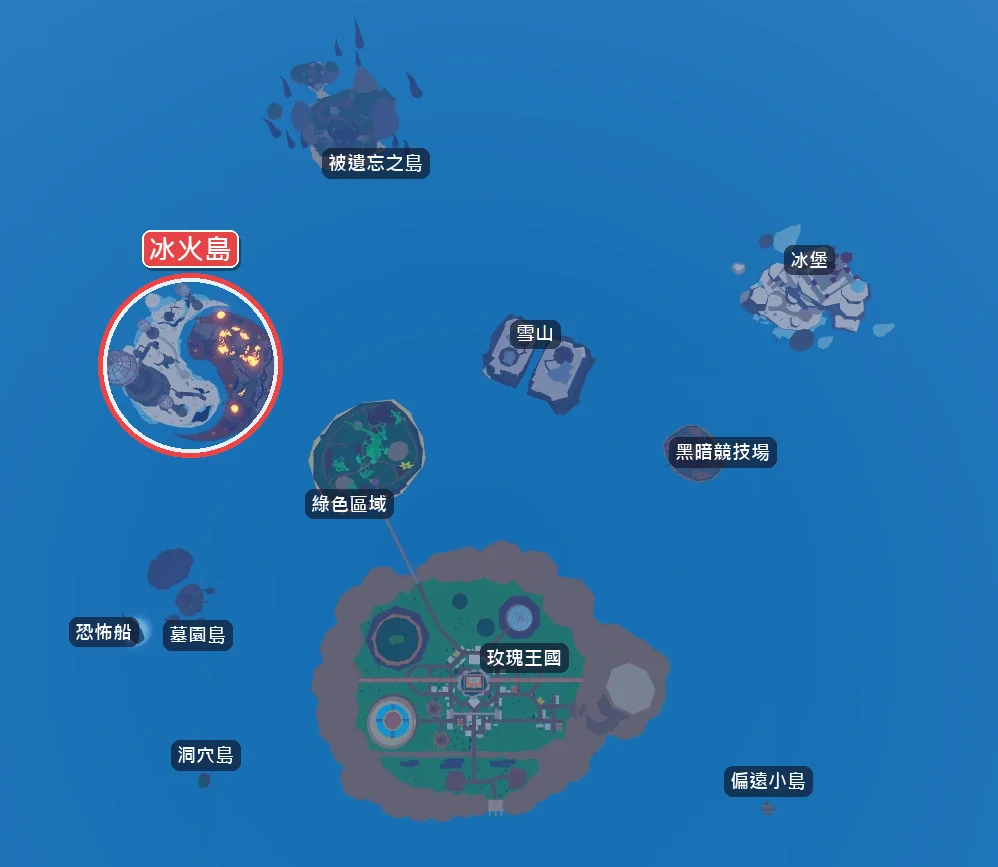 第二海地圖：紅圈是冰火島（本站加上中文標示）