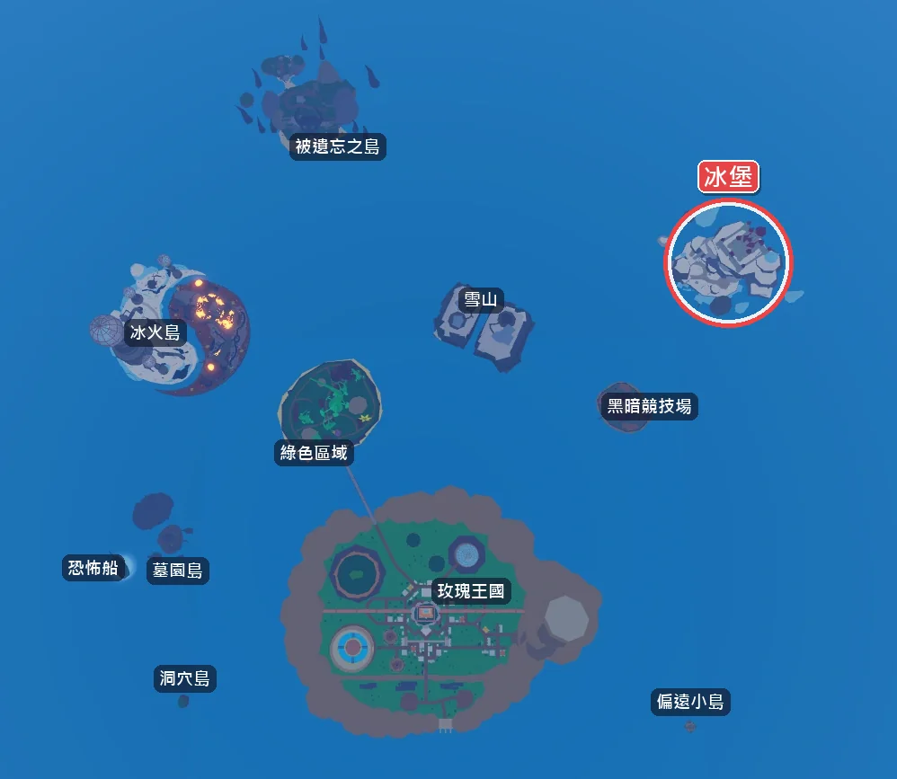 第二海地圖：紅圈是冰堡，在黑暗競技場附近（本站加上中文標示）