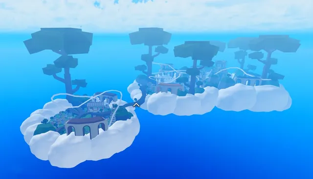 更新 30 後的上層空島(Upper Skylands)。天空戰將在第一區,雷神在後面的第二區。
